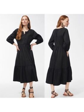 Chico’s Poplin Balloon Sleeve Midi Dress Black US 12 Large Pockets